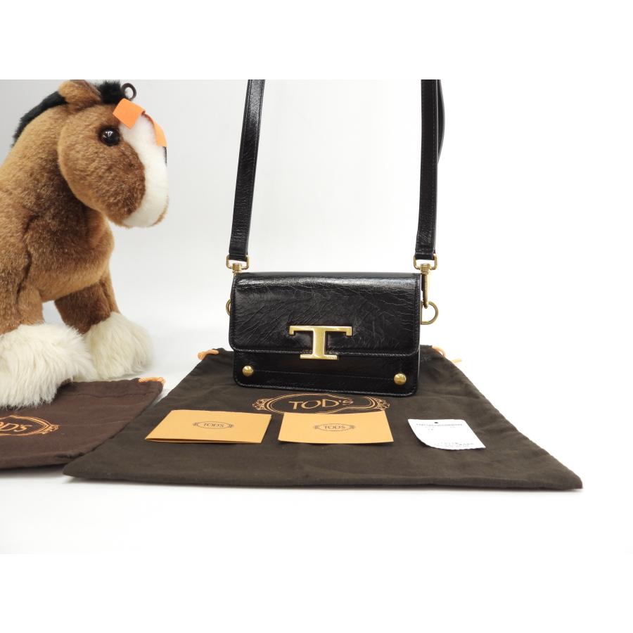 TOD'S トッズ ミニポシェット Tタイムレス レザー黒 クロス TOD'S トッズ ミニポシェット Tタイムレス レザー黒 クロス