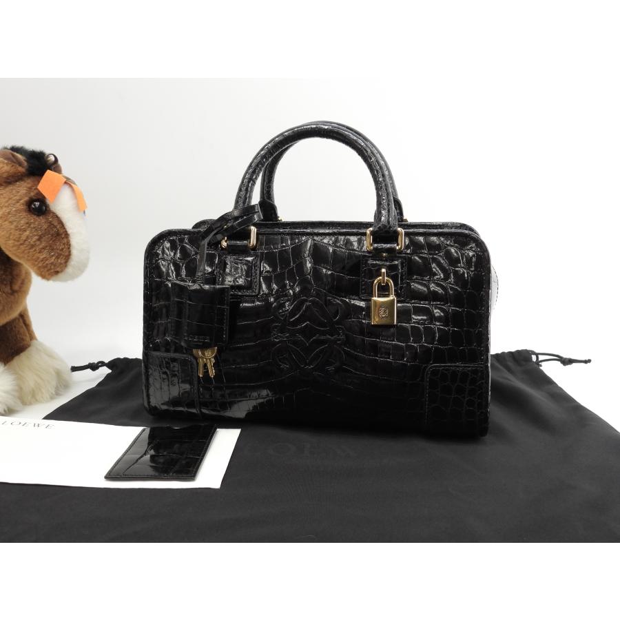 Amazona（LOEWE） ロエベ アマソナ28 クロコダイル 黒 ハンドバッグ  