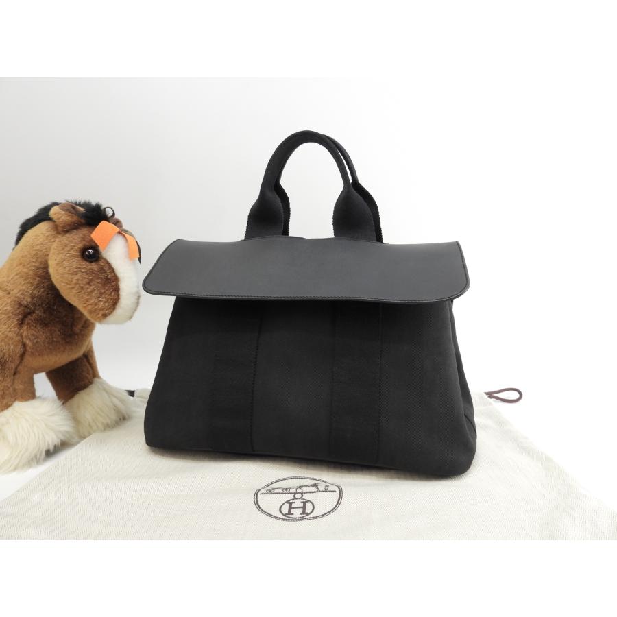 HERMES エルメス ヴァルパライソPM コットン/レザー 黒 トートバッグ  