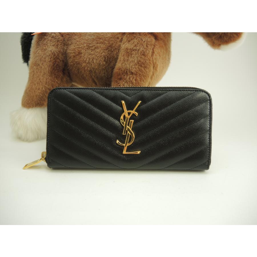 SAINT LAURENT サンローラン ロングウォレット YSL レザー黒 ラウンド 