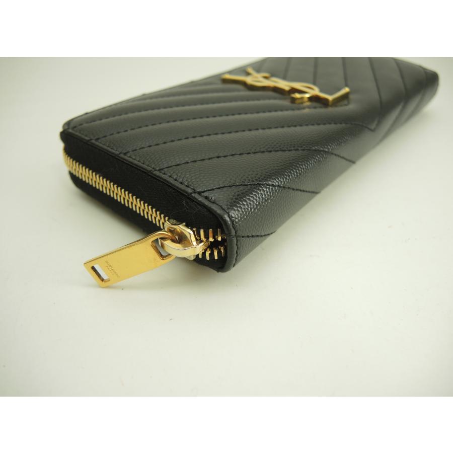 SAINT LAURENT サンローラン ロングウォレット YSL レザー黒 ラウンド 