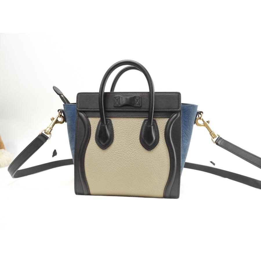 CELINE（セリーヌ） ラゲージナノ レザー 灰黒青 ポシェット ミニ 