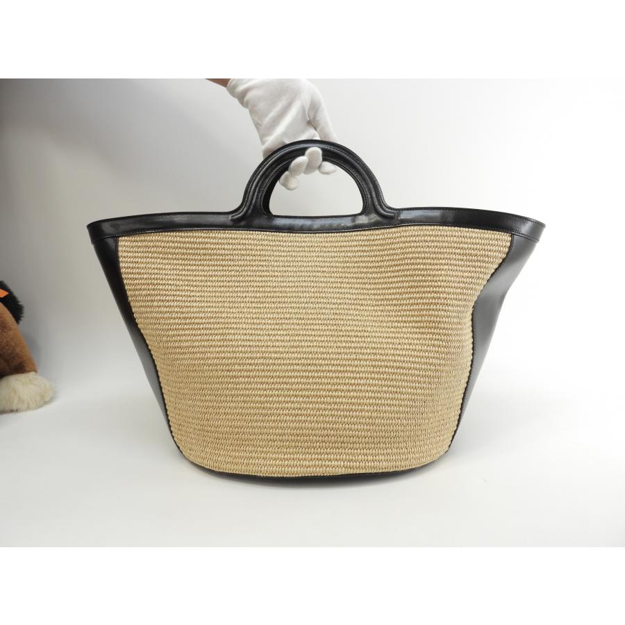MARNI マルニ カゴバッグ大 トロピカリア ストロー/レザー黒 