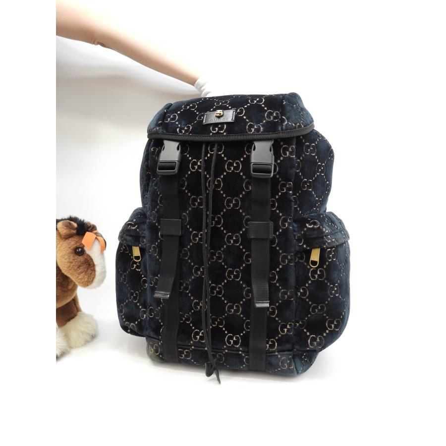 GG グッチ バックパック大 タイガー ベロア青系 リュックサック バッグ 