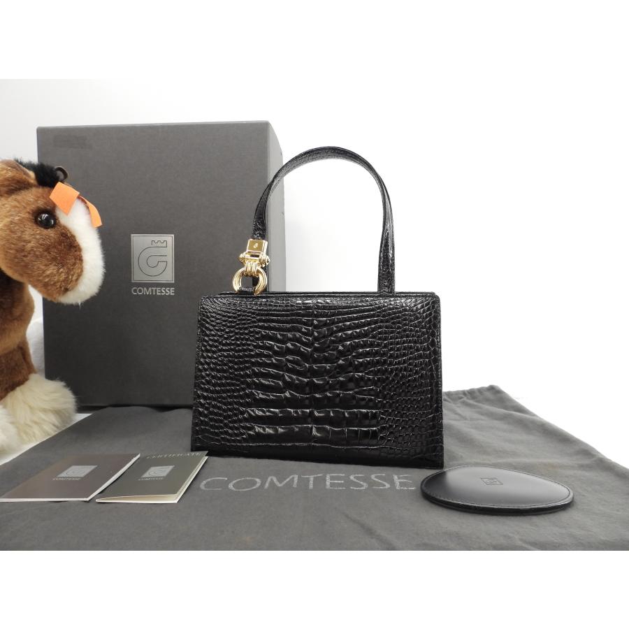 COMTESSE コンテス　クロコダイル　ハンドバッグ ブラック COMTESSE（コンテス） ミニハンドバッグ クロコダイル 黒 ミニトート