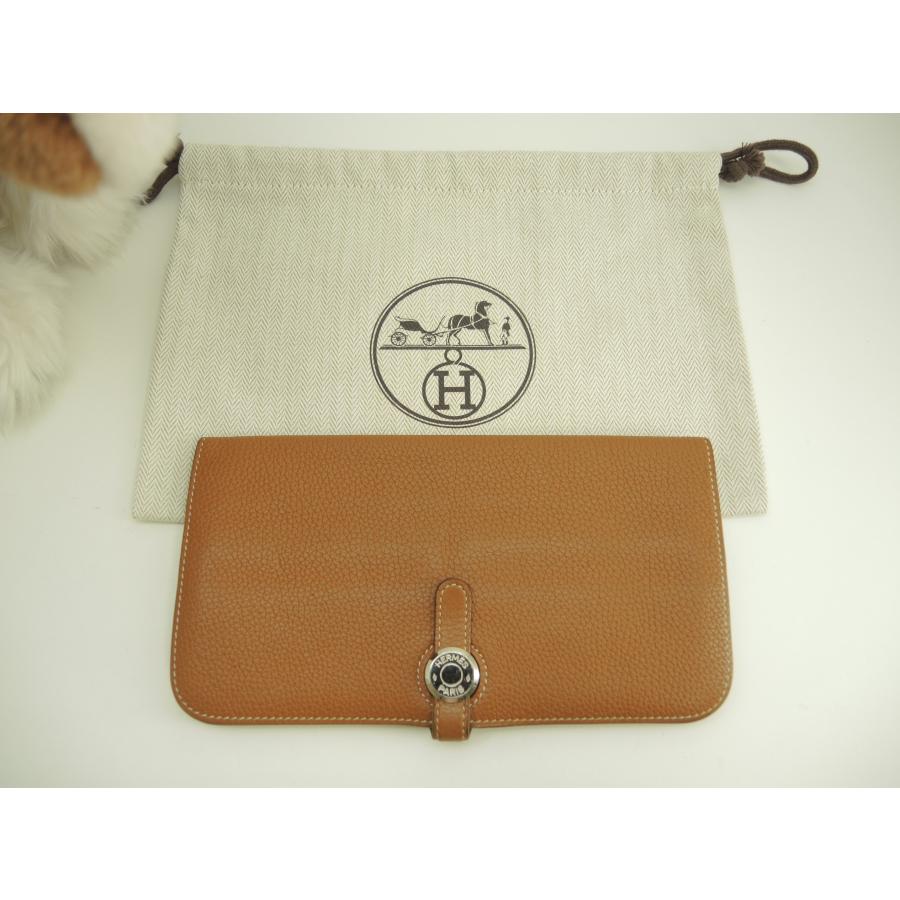 HERMES 　ドゴン　財布　ゴールド　シルバー金具 Dogon エルメス ドゴンロング トゴ ゴールド シルバー金具 2折長財布@T