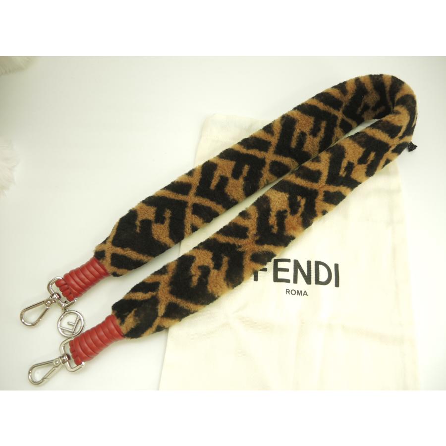 FENDI フェンディ ロングショルダーストラップ FFモチーフ ムートン茶  