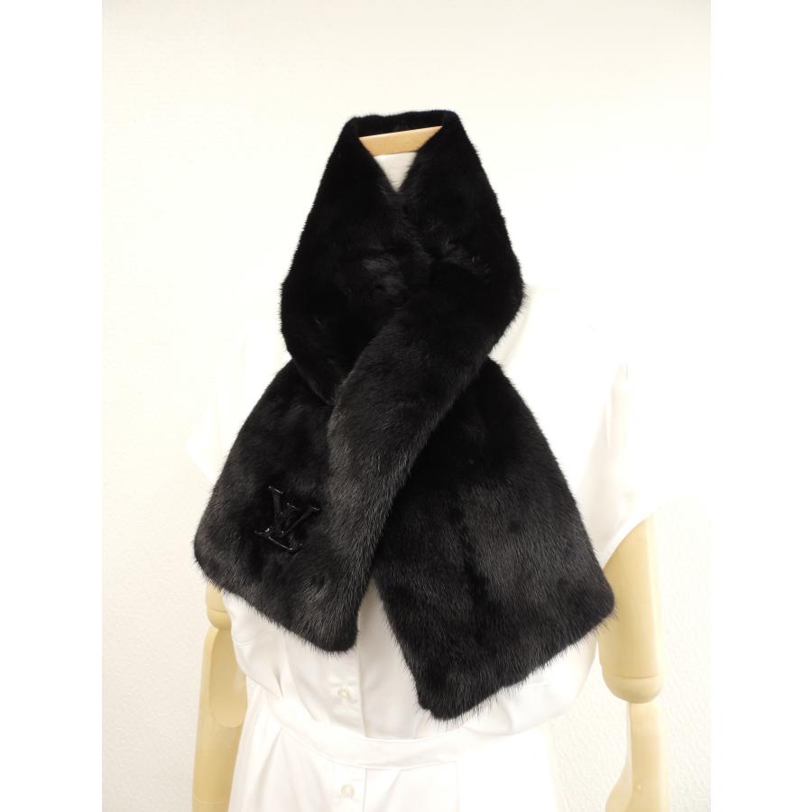 ルイヴィトン マフラー ミンク 黒 エシャルプ ストール ネック  