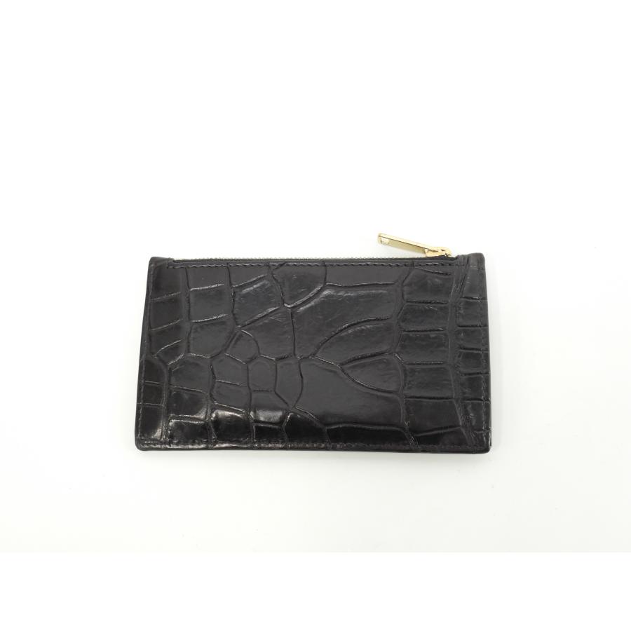 CELINE ブラックレザー ミニウォレット　フラグメントケース　ケース CELINE セリーヌ フラグメントケース クロコダイル 黒 ジップ