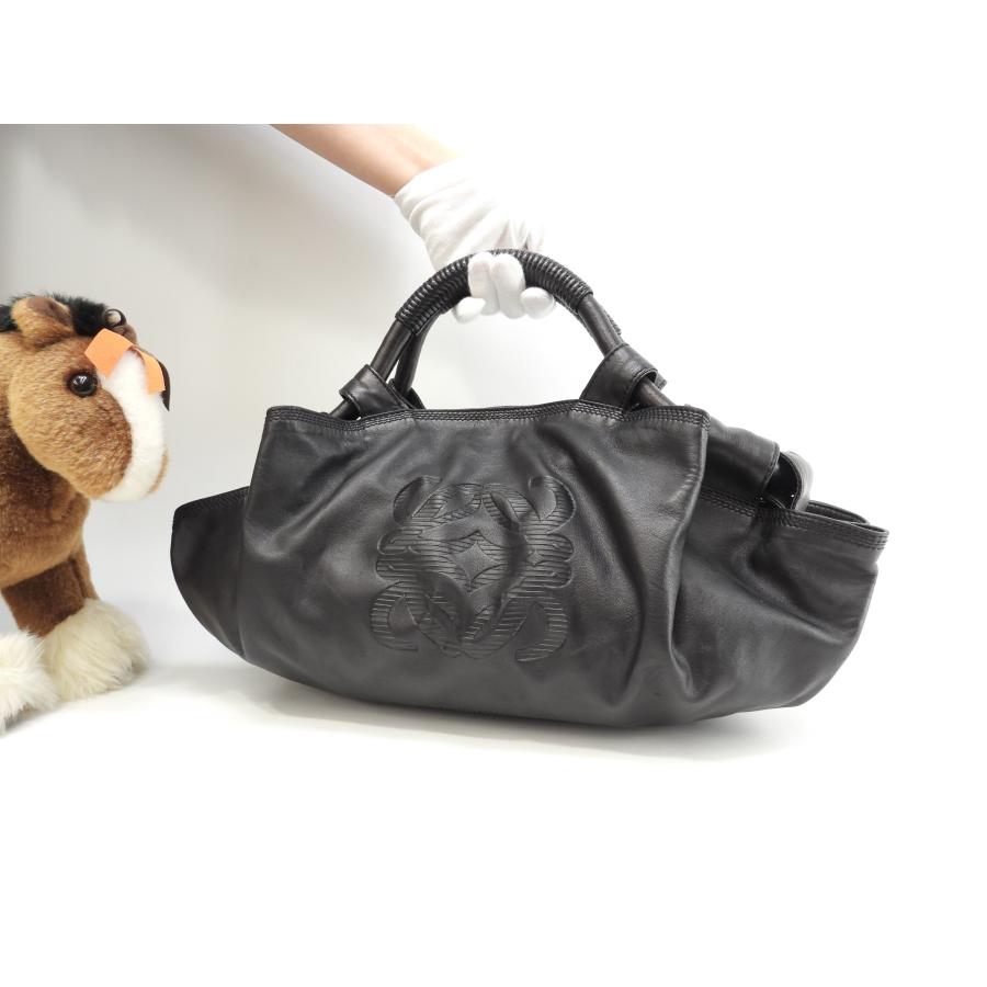 ロエベ ハンドバッグ ナッパアイレ小 シープスキン黒 シルバー金具 美 