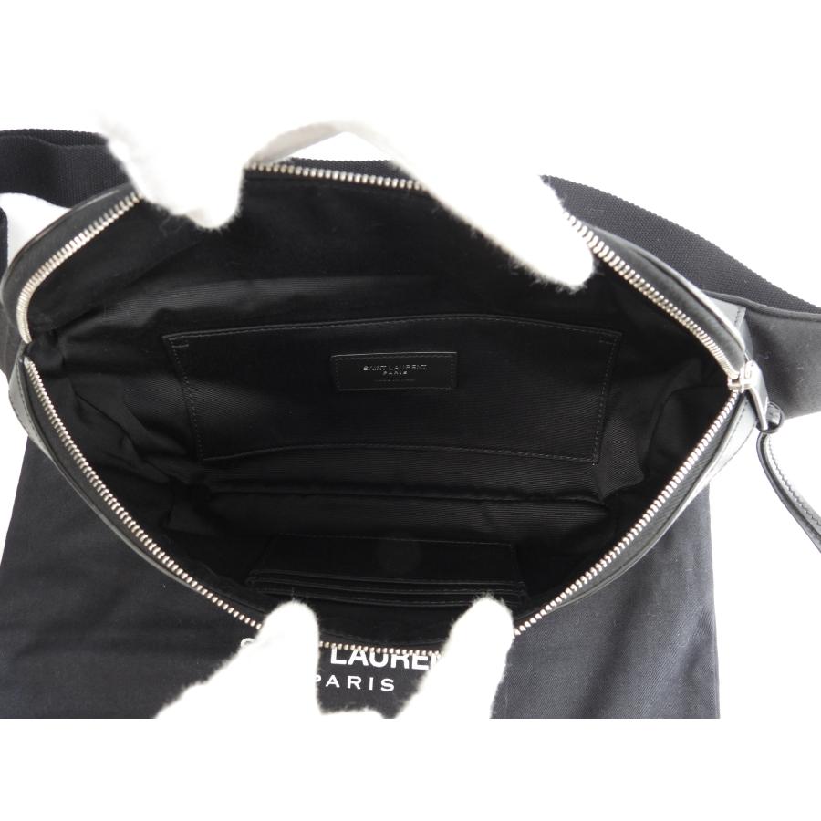 SAINT LAURENT サンローラン ボディバッグ シティ コットン/レザー黒