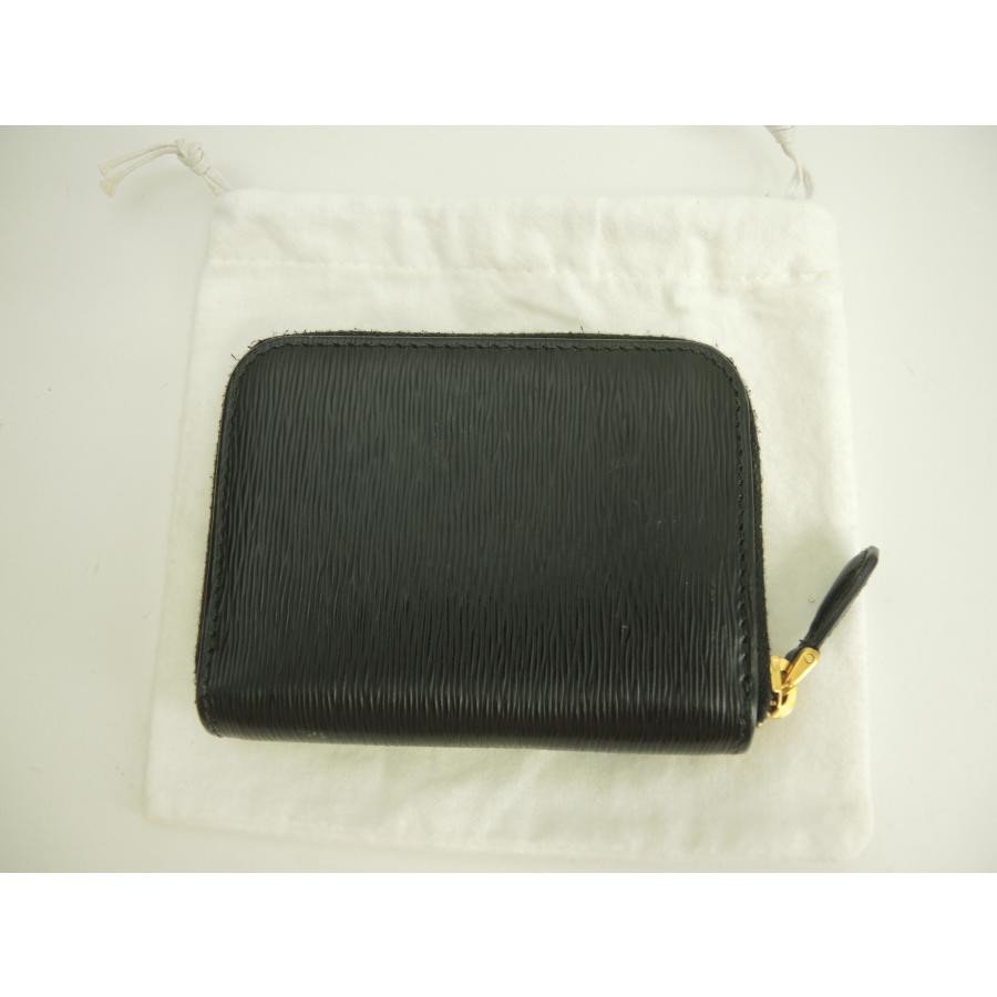 PRADA（プラダ） コインケース 縦縞レザー黒 ゴールド金具 ジップ小銭