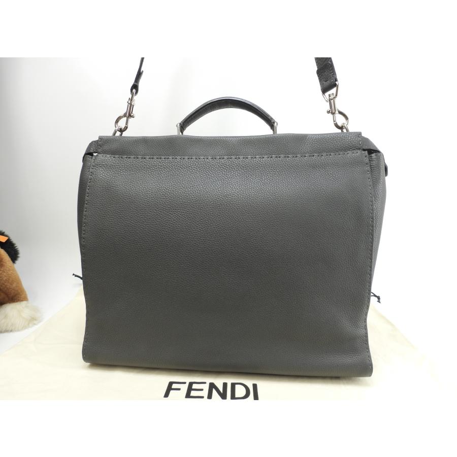 FENDI☆フェンディ　ピーカブー グレー レザービジネスバッグ PEEKABOO フェンディ ピーカブー大 セレリアレザー灰紺 メンズ