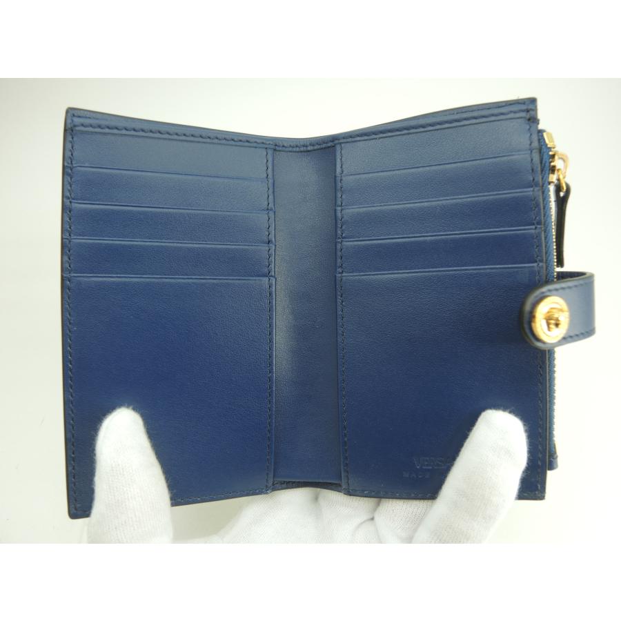 VERSACE 青 レザー 二つ折り財布 VERSACE ヴェルサーチ コンパクトウォレット メデューサ レザー青 2折