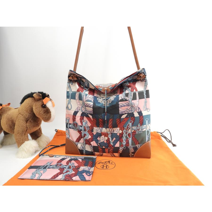 HERMES（エルメス） シルキーシティPM シルク/ピンク系 レザー茶 