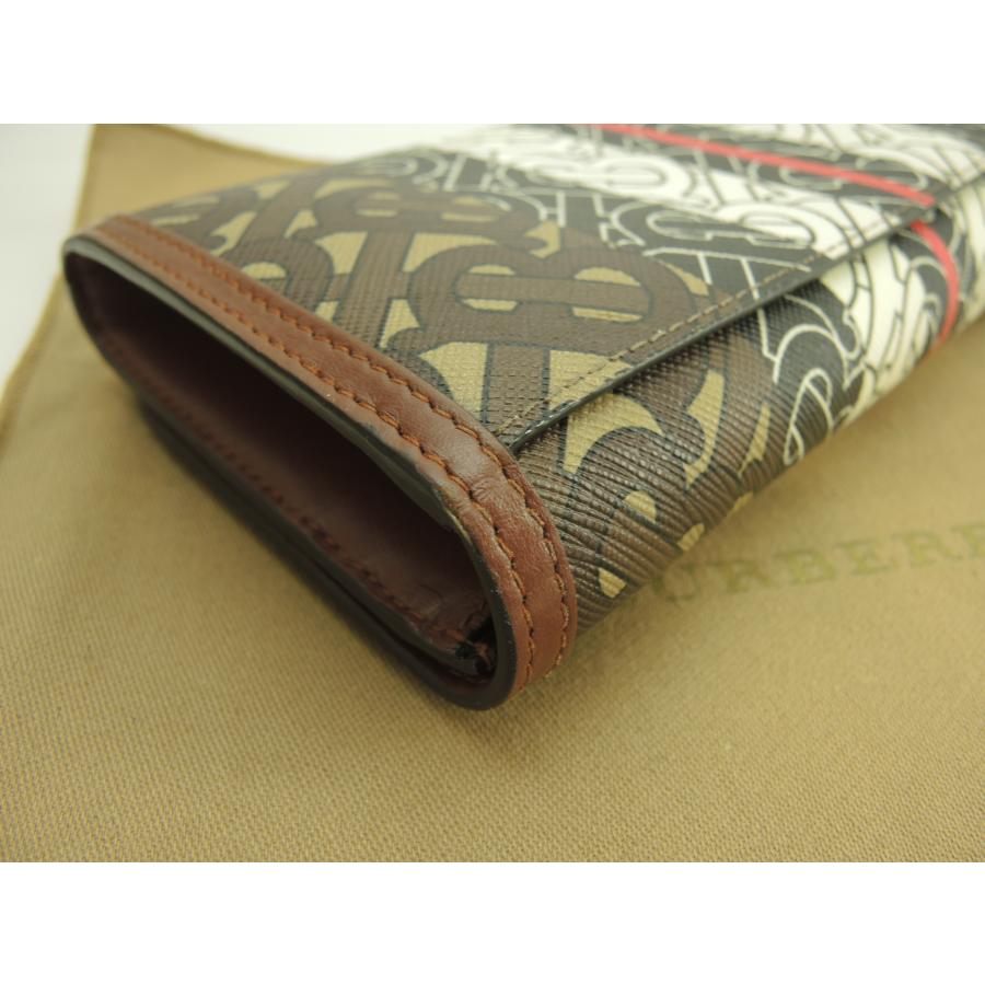 BURBERRY（バーバリー） 2折長財布 ハルトンフラップTB PVC革茶白
