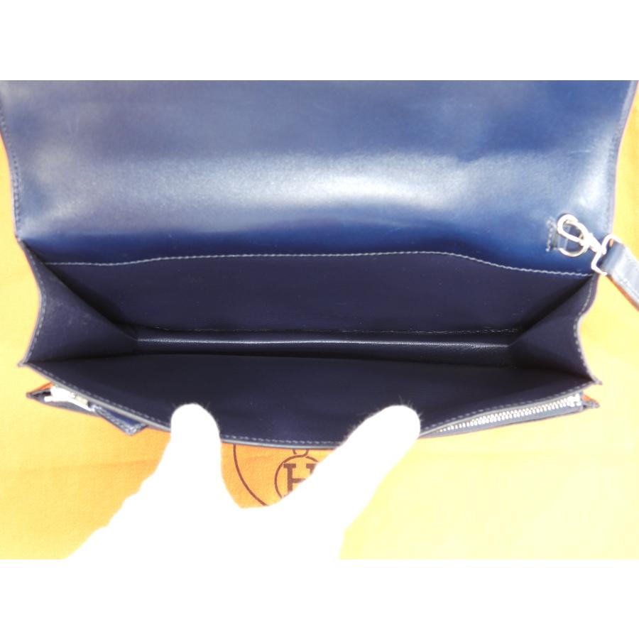 S2302 超美品 エルメス ボックスカーフ クラッチバッグ HERMES（エルメス） ジェット Boxカーフ紺 シルバー金具 セカンド