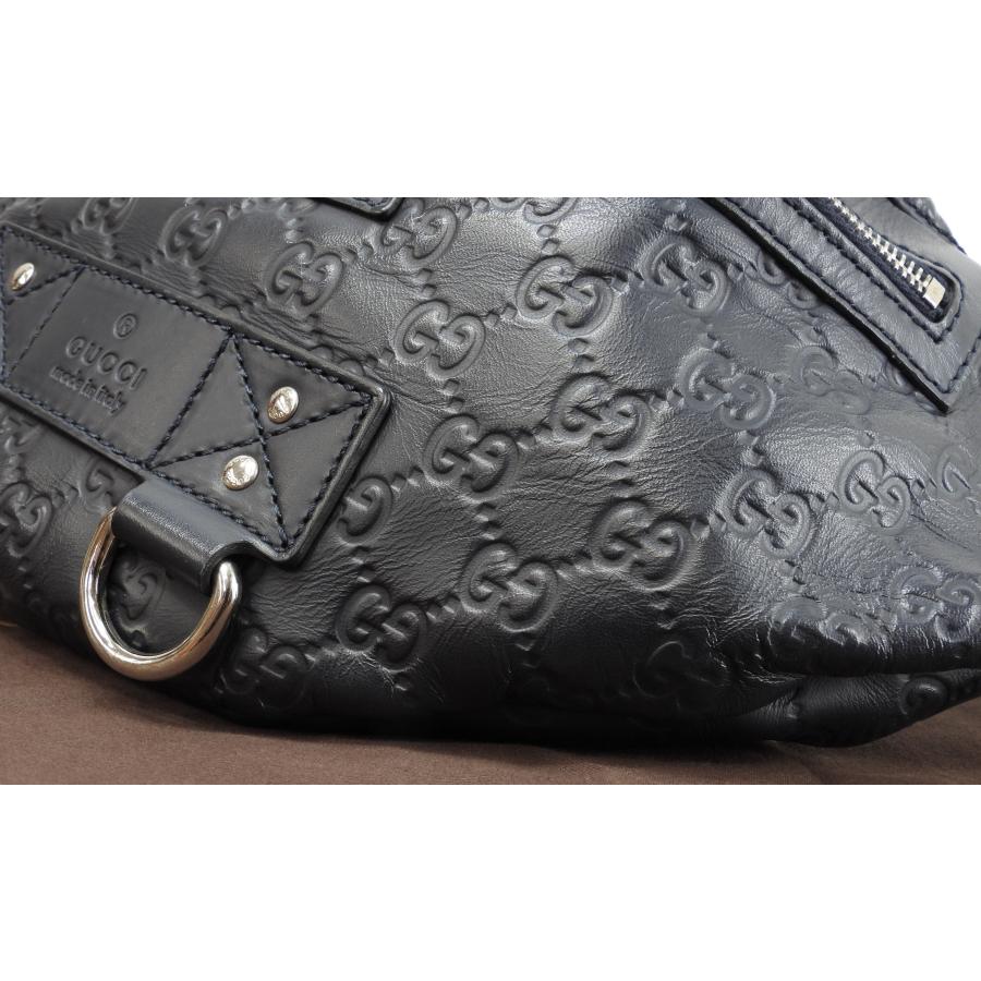 グッチシマ グッチ ボディバッグ大 GG レザー紺 斜掛ショルダー