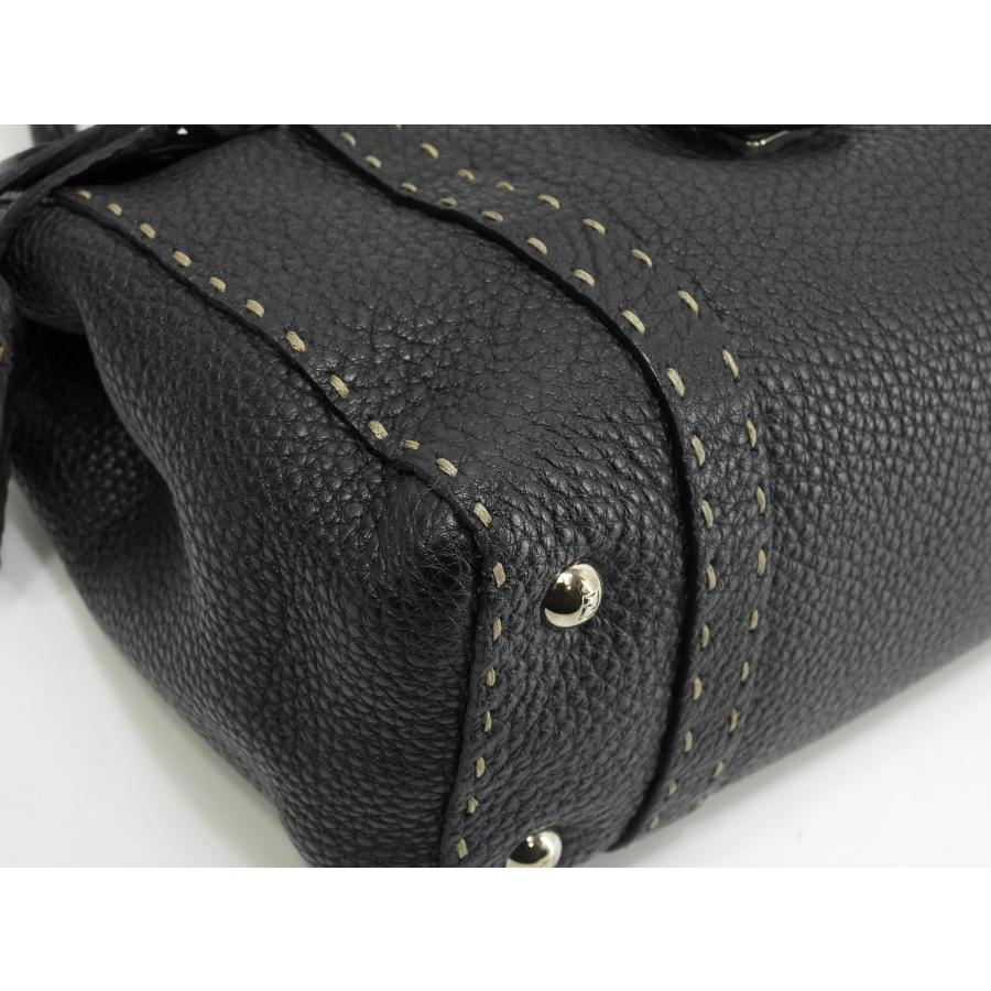 極美品 FENDI セレリア ミニリンダ レザーハンドバッグ SELLERIA（FENDI） フェンディ ミニリンダ セレリアレザー 黒 シルバー