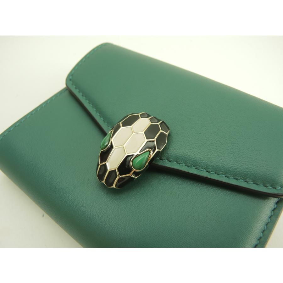 セルペンティ ブルガリ 三折財布 レザー緑 フォーエバー ミニ