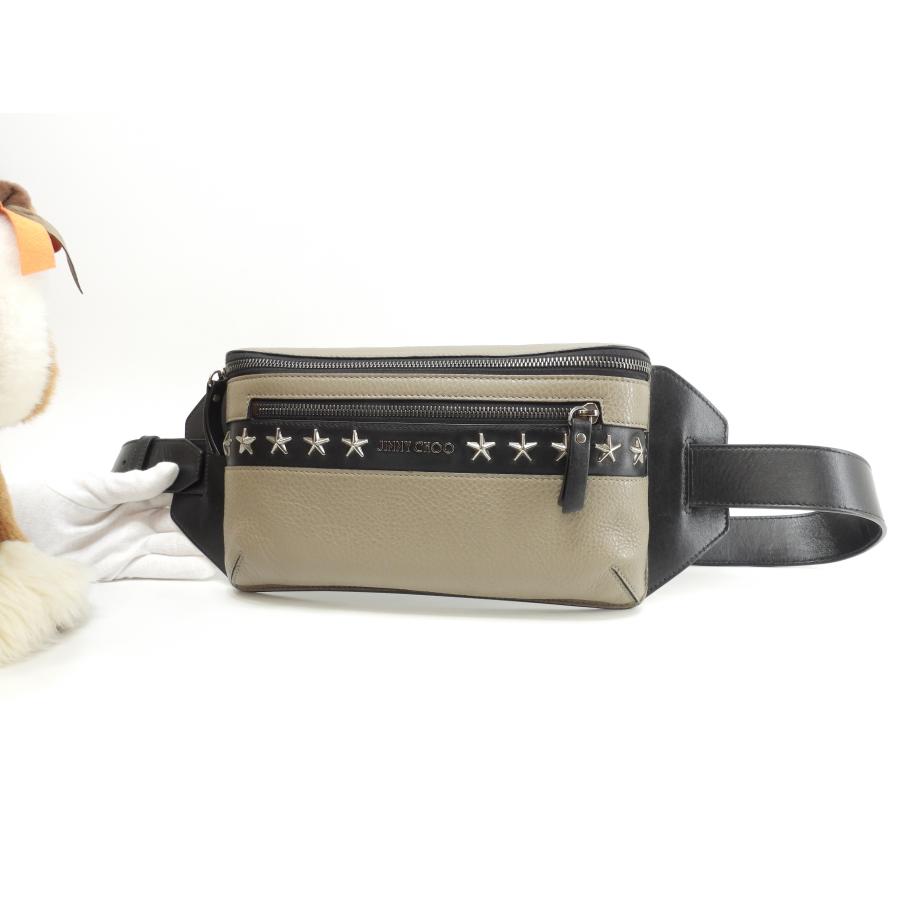 美品　ジミーチュウ　ボディバッグ　OSCAR　スタッズ OSCAR（JIMMY CHOO） ジミーチュウ オスカー 星スタッズ レザー灰黒