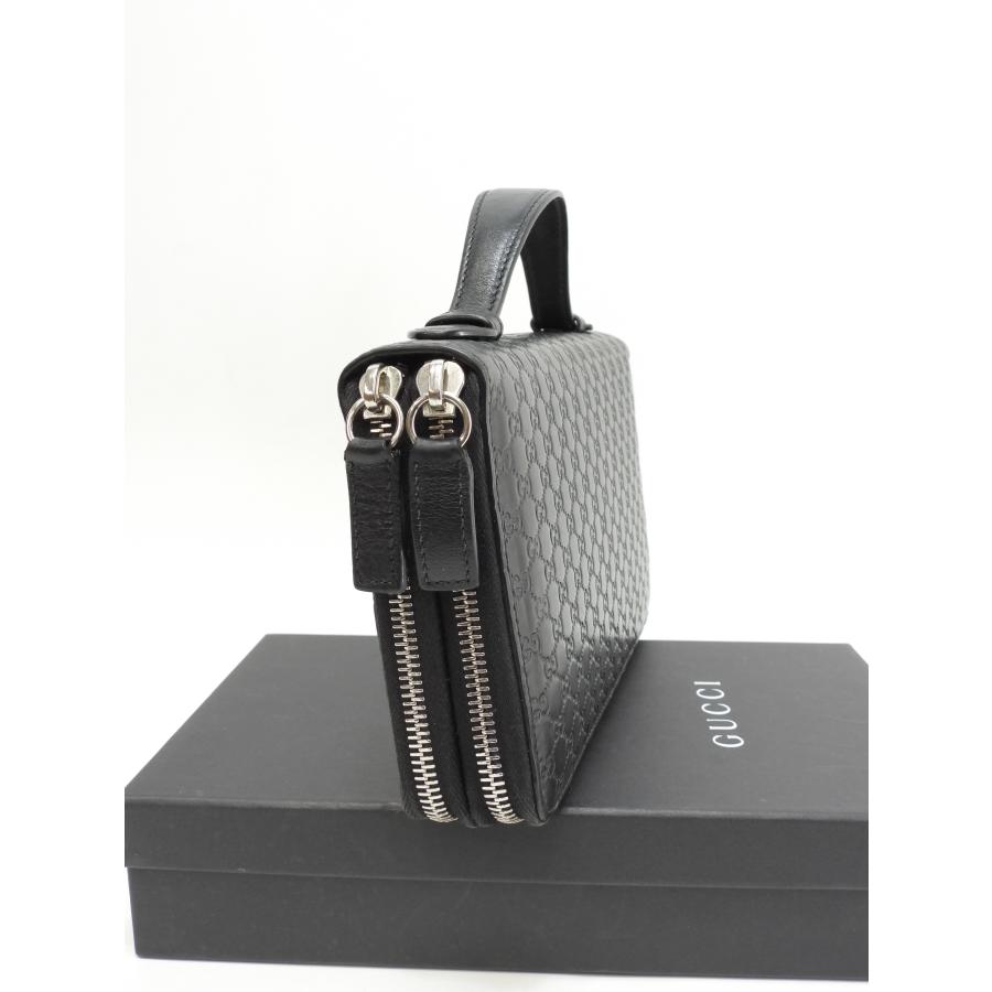 GUCCI グッチ マイクロシマ ショルダーウォレット 長財布 レザー ブラック グッチシマ グッチ クラッチウォレット ダブルジップ シマレザー黒