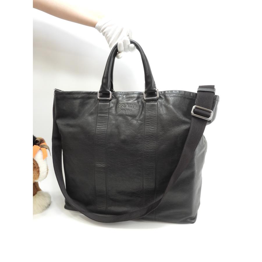 PRADA プラダ ショルダーストラップ付ハンドバッグ レザー 黒 メンズ 