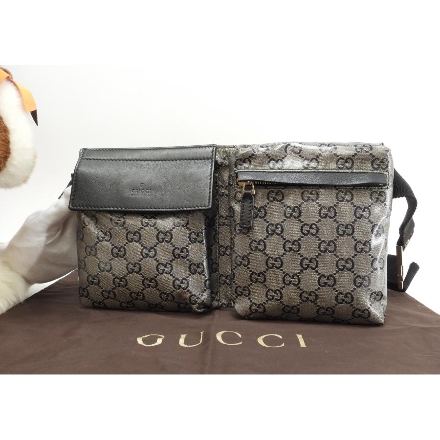 GG グッチ ベルトバッグ GGシュプリーム インプリメ灰黒革 ボディ