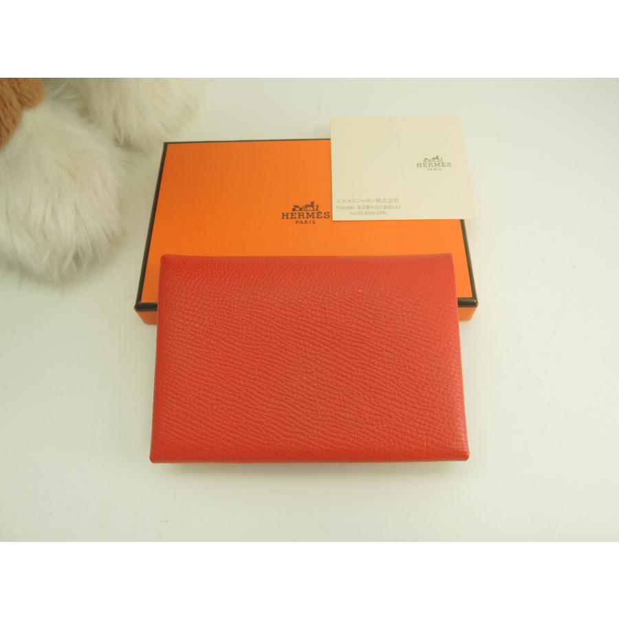HERMES エルメス カルヴィデュオケース B刻印 オレンジ 箱付 美品 エルメスカルヴィ デュオ 柄入り 白系 B刻印(2023年頃)刻印 ユニ