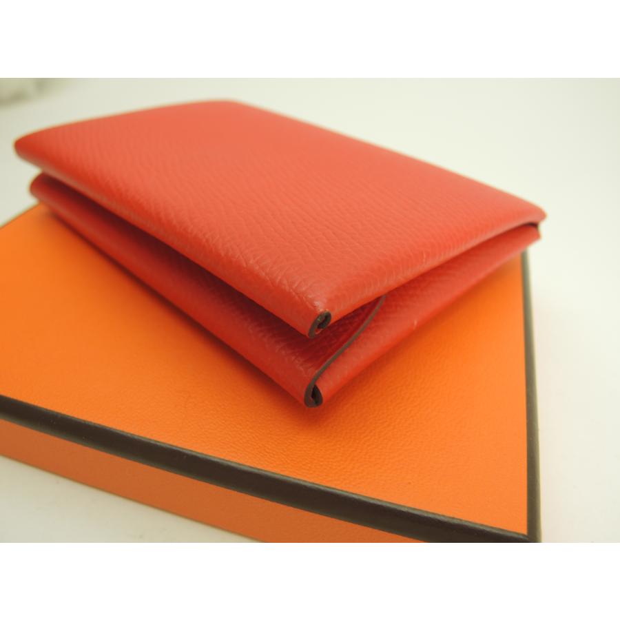 【新品未使用】HERMES ガルヴィ　カラー：フー(オレンジ系) HERMES（エルメス） カルヴィデュオ エプソン 朱 コンパクトウォレット