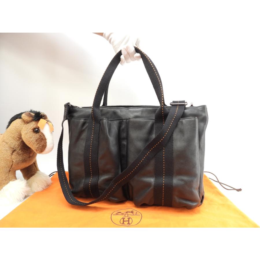 HERMES（エルメス） キャラバンホリゾンタルMM レザー黒 クロス
