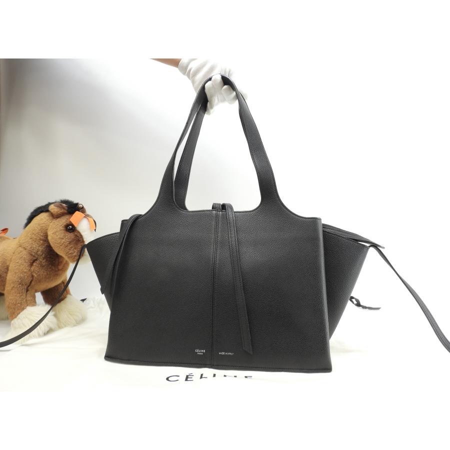 ✨セリーヌ トリフォルド スモールトートバッグ レザー✨ CELINE（セリーヌ） トリフォルド スモール レザー黒 トートバッグ