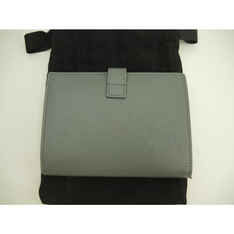 CELINE（セリーヌ） ミディアムストラップウォレット レザー 灰 2つ折