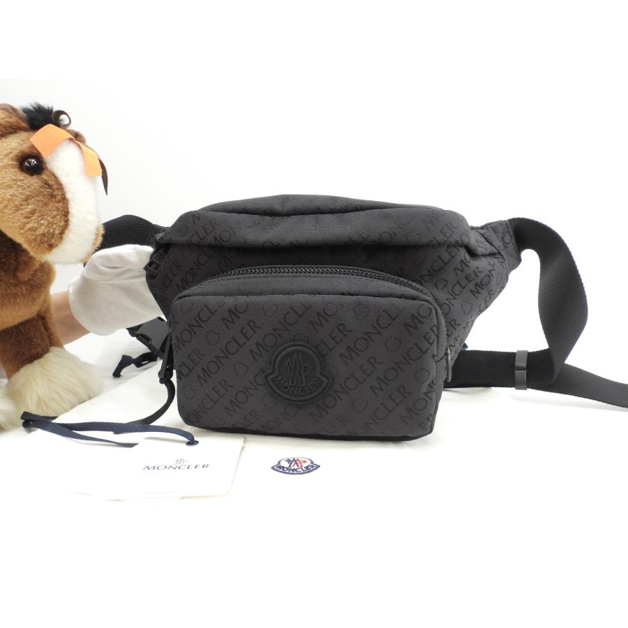 N*★様 モンクレール ボディバッグ 総柄 ウエストバッグ DURANCE 黒 MONCLER（モンクレール） ボディバッグ 総ロゴ柄 ナイロン黒 ウエスト