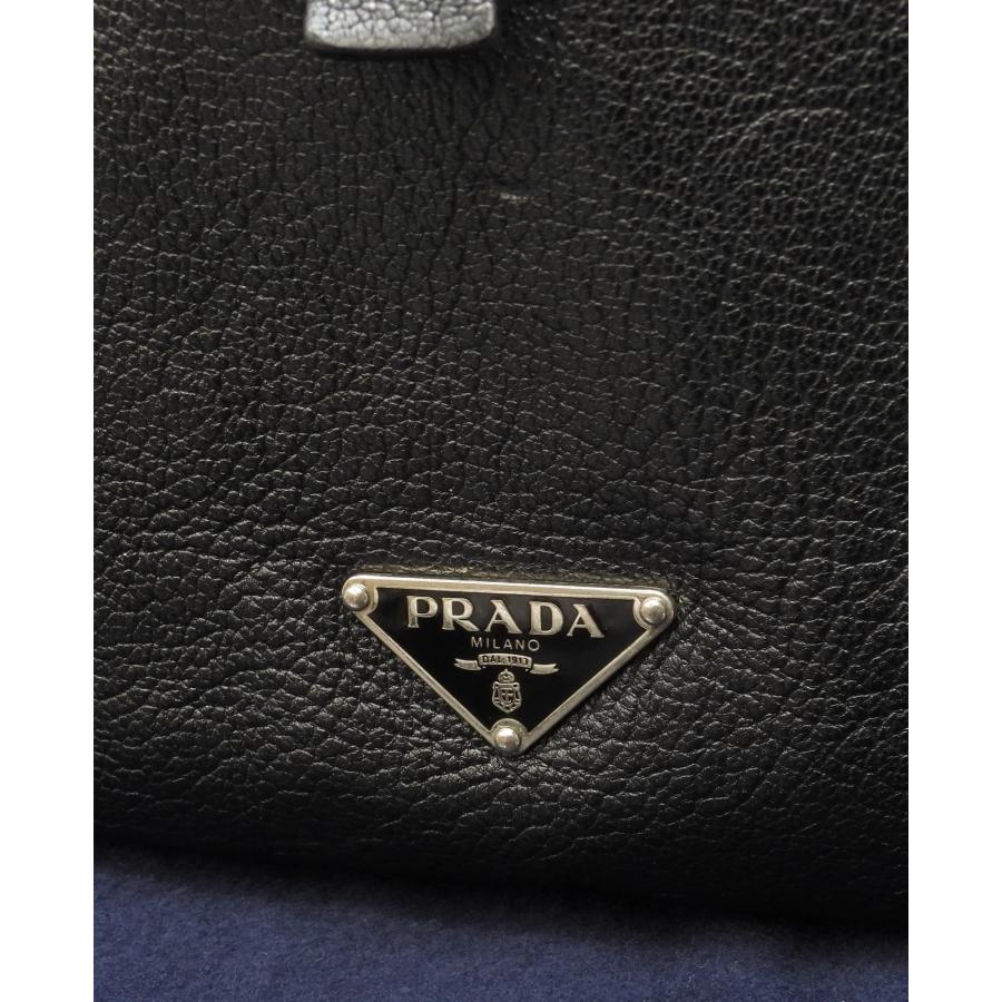 PRADA（プラダ） ボストンバッグ 三角プレート コットン紺革黒