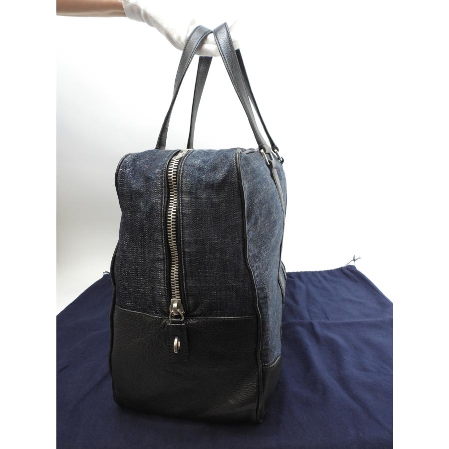 PRADA（プラダ） ボストンバッグ 三角プレート コットン紺革黒