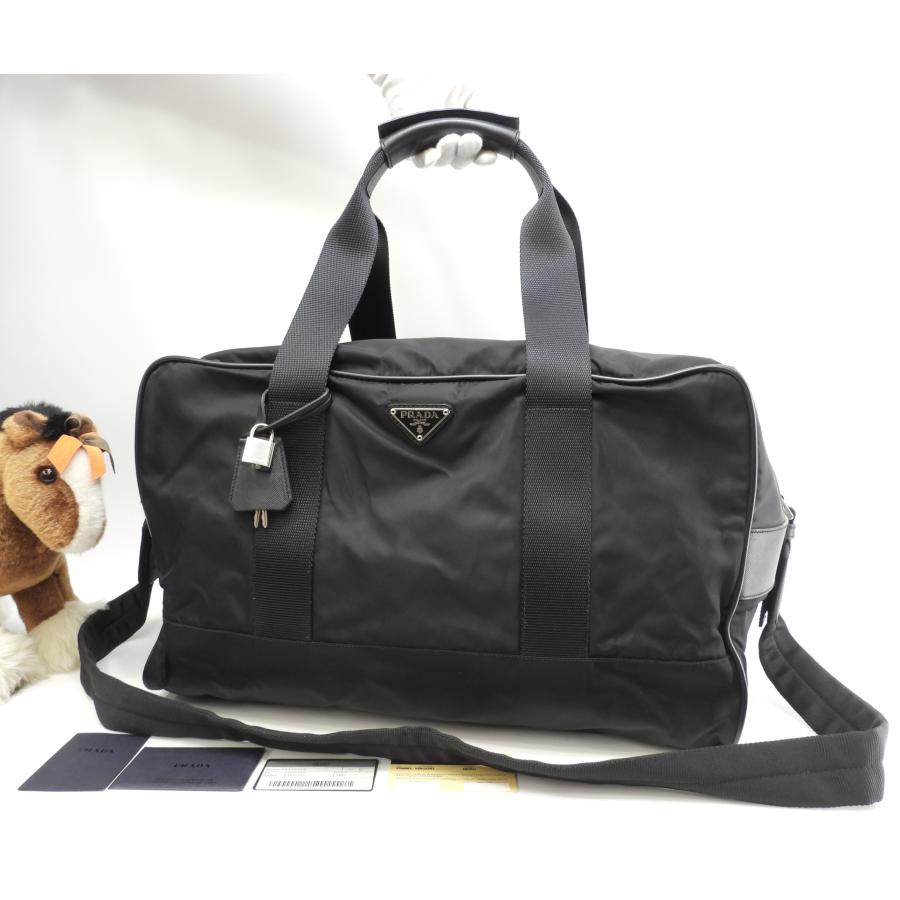 プラダ 三角プレート 金具 ボストンバッグ トラベルバッグ 黒 大容量 多機能 PRADA（プラダ） s付ボストンバッグ大 三角プレート ナイロン革黒