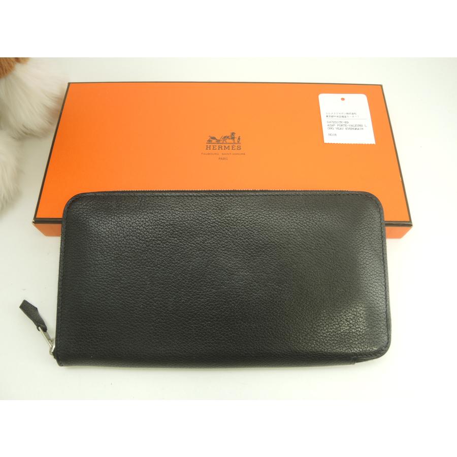 Azap エルメス アザップロングクラシック フルレザー 黒 ラウンド