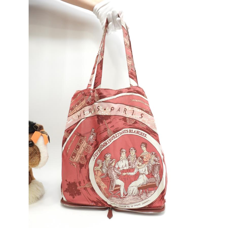 HERMES（エルメス） シルキーポップ シルク白ピンク レザー赤茶 エコ