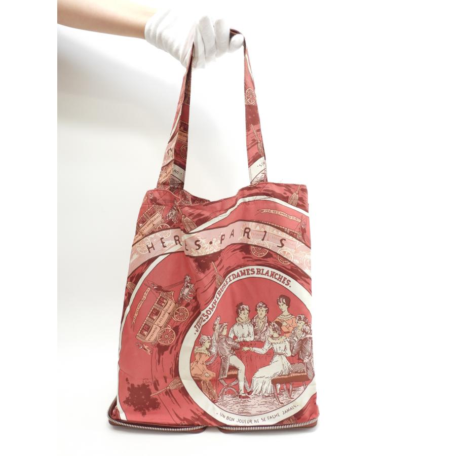 HERMES（エルメス） シルキーポップ シルク白ピンク レザー赤茶 エコ