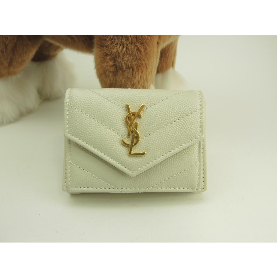 SAINT LAURENT グレー 三つ折り財布　グレージュ　YSL ミニ財布 SAINT LAURENT グレー 三つ折り財布 グレージュ YSL ミニ財布