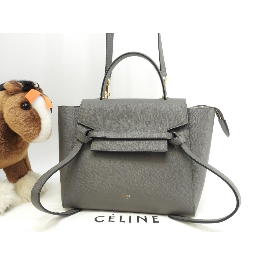 【美品】CELINE セリーヌ 2way ベルトバッグ ハンドバッグ グレー CELINE（セリーヌ） ベルトバッグマイクロ レザー 灰 ポシェット