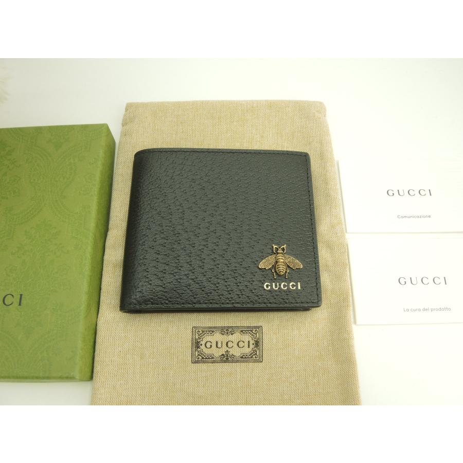GUCCI（グッチ） 2折財布 蜂 レザー黒 コンパクトウォレット コイン