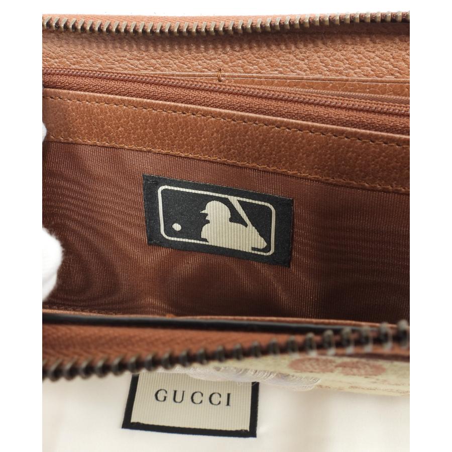 グッチ ロングウォレット ヤンキース GGスプリーム茶 MLBコラボ ジップ長財布 新品@ 5の画像