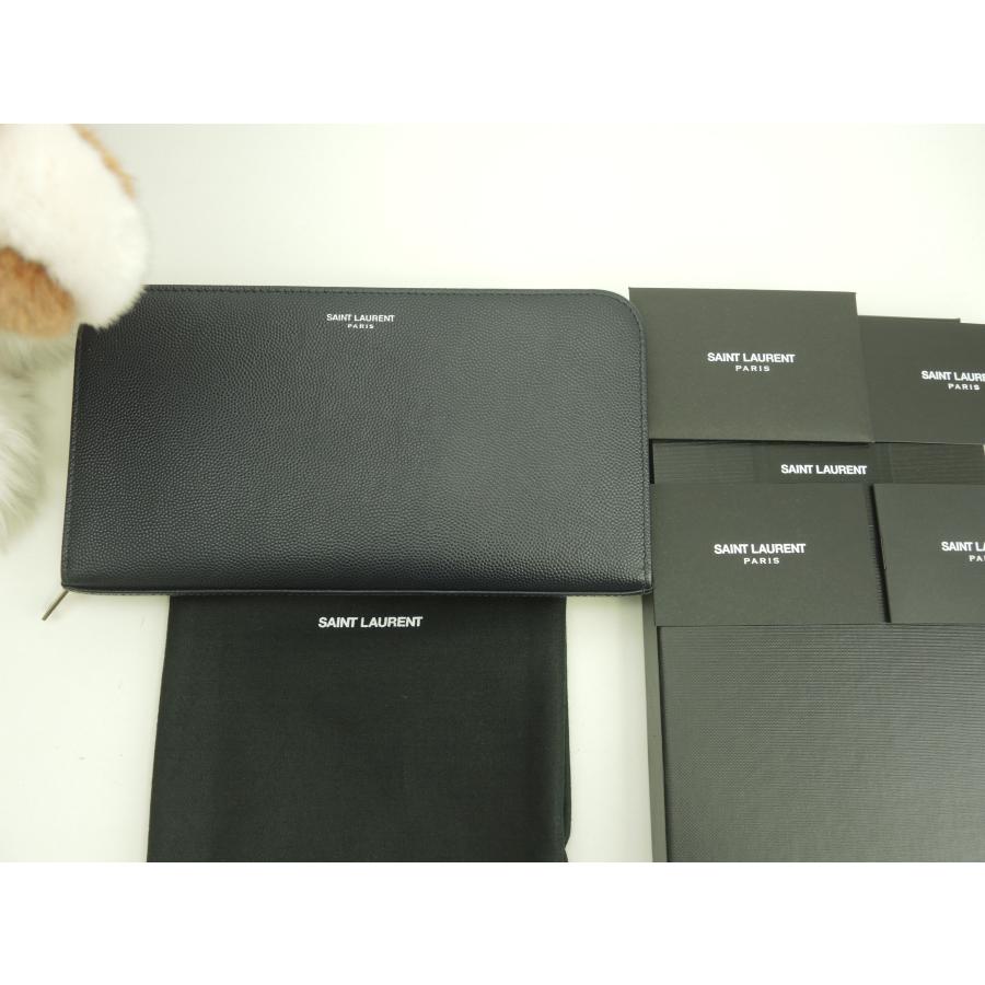 SAINT LAURENT サンローラン ロングウォレット 型押レザー 紺 ラウンド