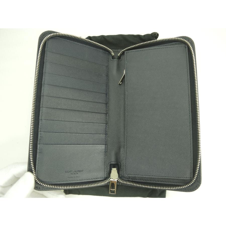 SAINT LAURENT サンローラン ロングウォレット 型押レザー 紺 ラウンド