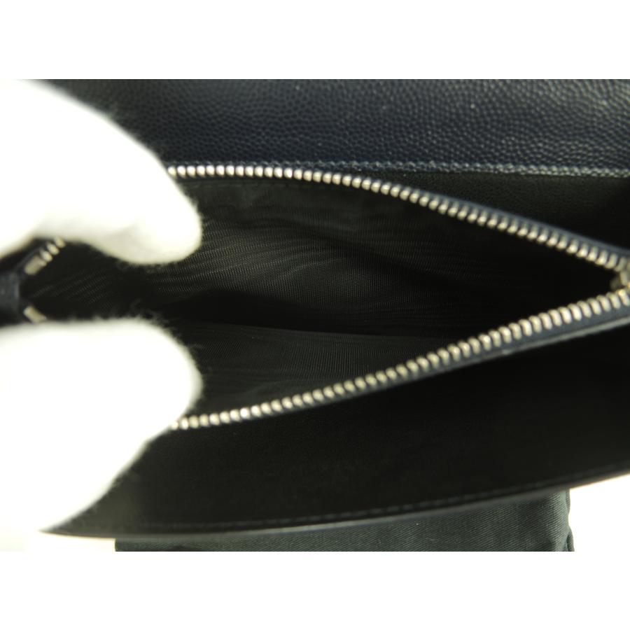 SAINT LAURENT サンローラン ロングウォレット 型押レザー 紺 ラウンド