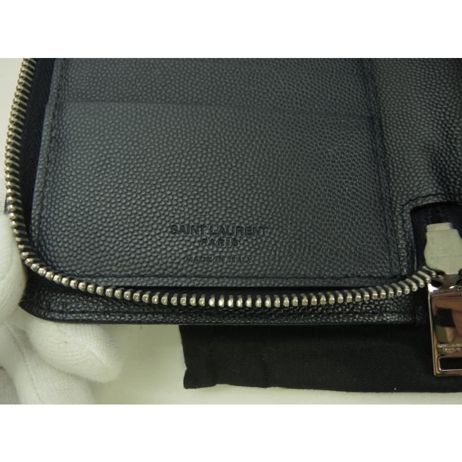 SAINT LAURENT サンローラン ロングウォレット 型押レザー 紺 ラウンド