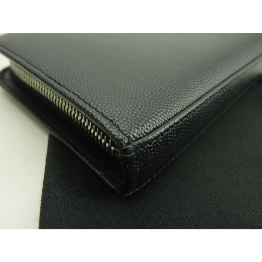 SAINT LAURENT サンローラン ロングウォレット 型押レザー 紺 ラウンド