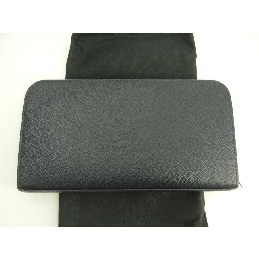 SAINT LAURENT サンローラン ロングウォレット 型押レザー 紺 ラウンド